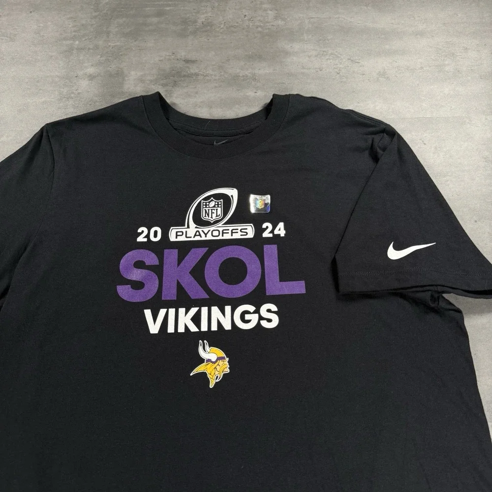 Nike Minnesota Vikings Shirt Men Medium Black Purple Cotton NFL Playoff Football